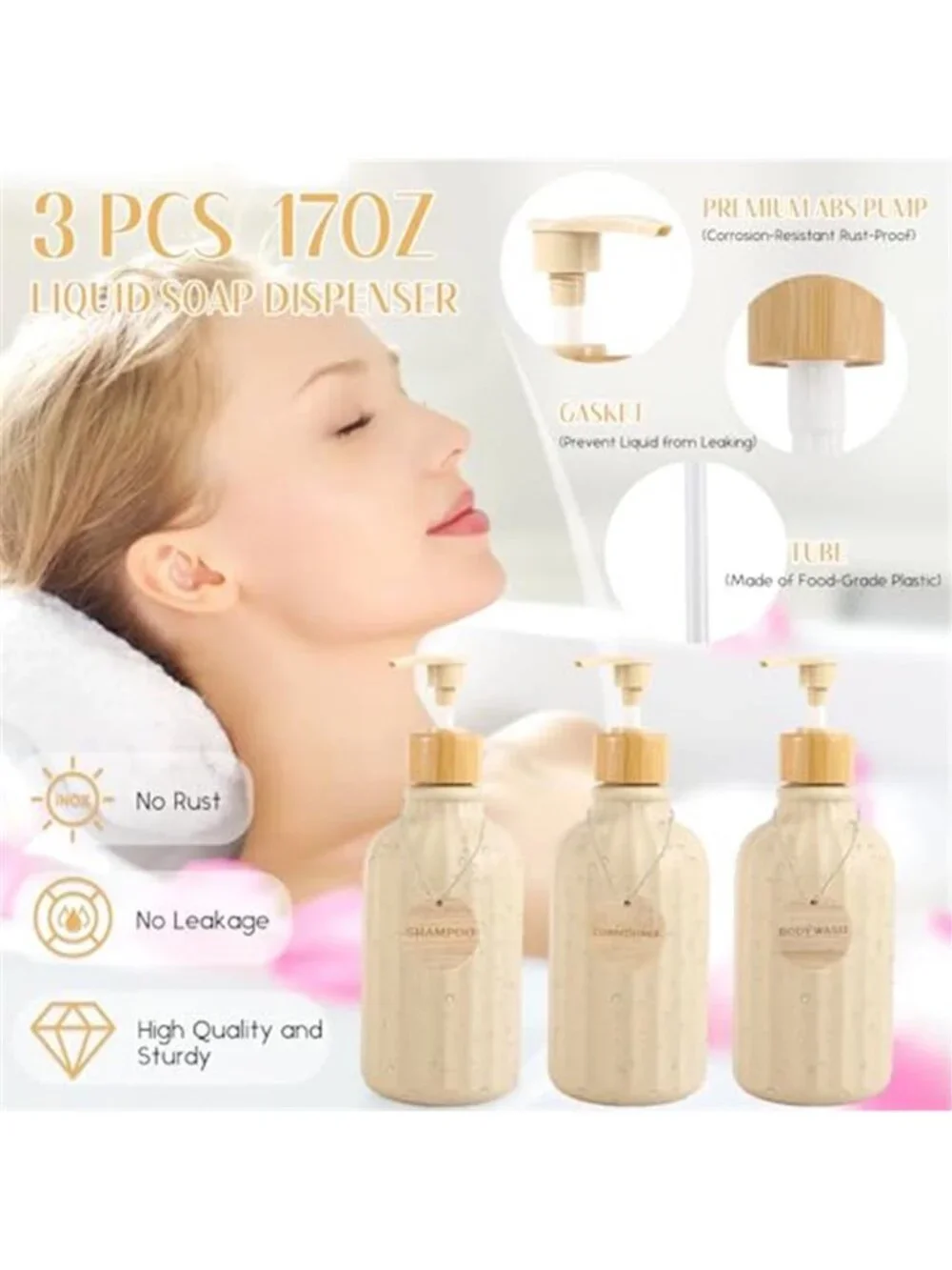 Bathroom Accessories Set 17 Piece Soap Dispenser Toothbrush Holder Beige Vanity